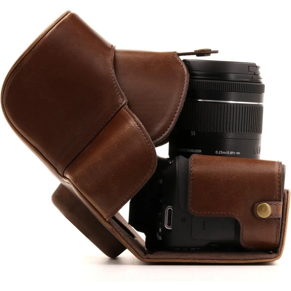 MegaGear MG1304 Leather Camera Case Canon SL2 200D Kiss X9 18-55mm‎ Dark Brown